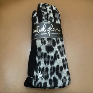 Mud Pie Initial Gloves Monogram “A”, Touch Screen Compatible, Black & Gray-New!